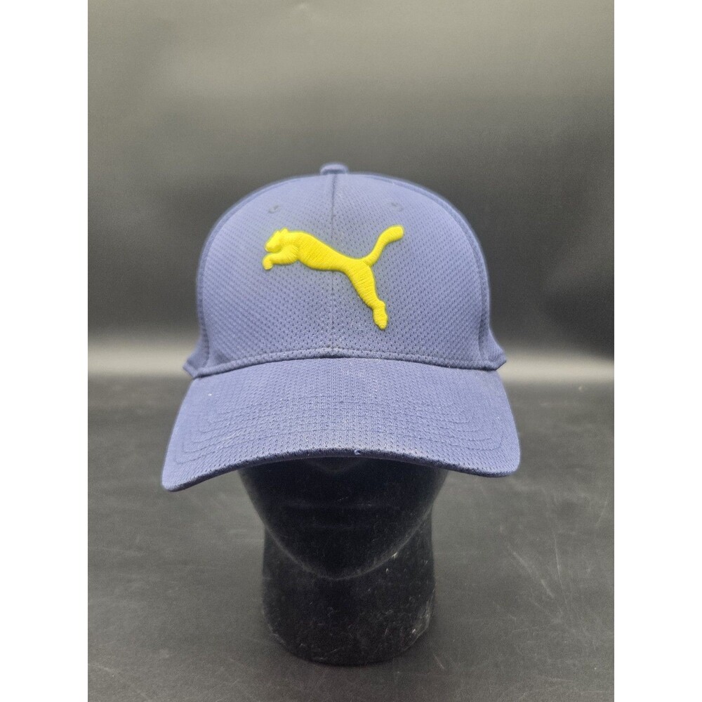 Puma Baseball Fitted Cap Blue Hat Yellow Embroidered Logo L XL